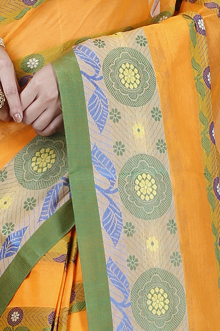 Yellow Pure Cotton Uttara Tant Saree (1134)